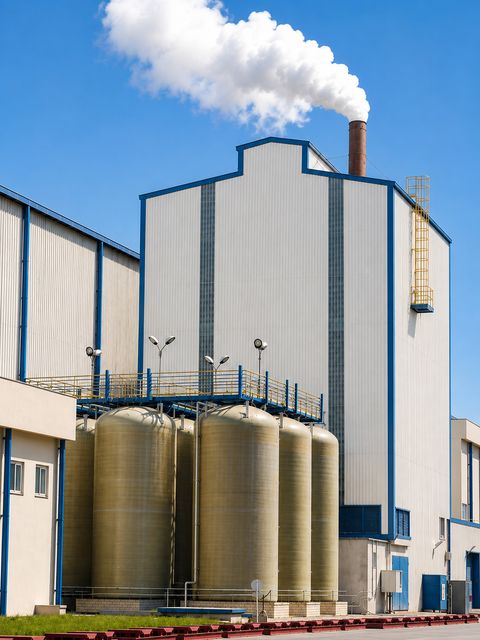 Acid regeneration plant building with storage tanks